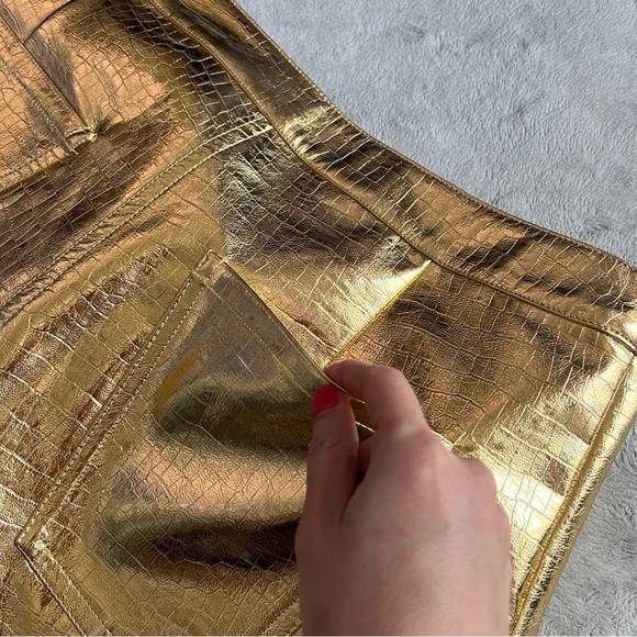 NWT Torn By Ronny Kobo Donnie Asymmetric Faux Leather Metallic Mini Skirt Gold - Picture 11 of 14